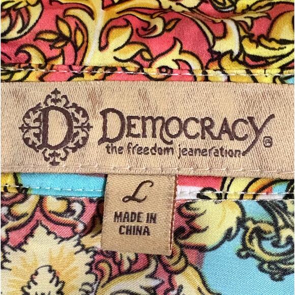 DEMOCRACY Button Front Blouse-Top-Graphic Print-Silky-Cheetah-Long Sleeve-Size L - Picture 8 of 8
